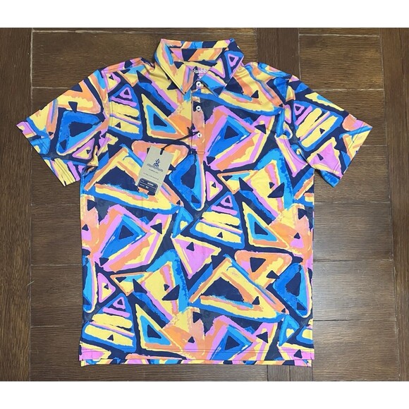 Chubbies Polo Shirt Mens M Orange Leaf Performance New Exploding Nacho Print NWT - Picture 1 of 4
